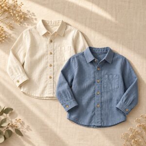 Ivory and blue boys’ shirts on linen