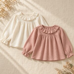 Ivory and rose girls’ blouses on linen