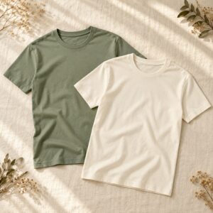 Sage and ivory men’s T-shirts on linen