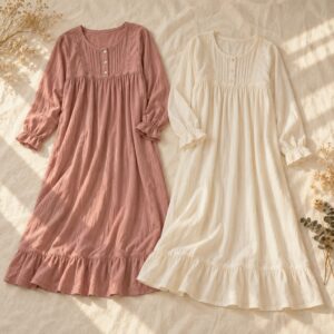 Women’s nighties arranged on ivory linen