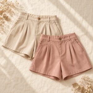 Women’s casual shorts on ivory linen