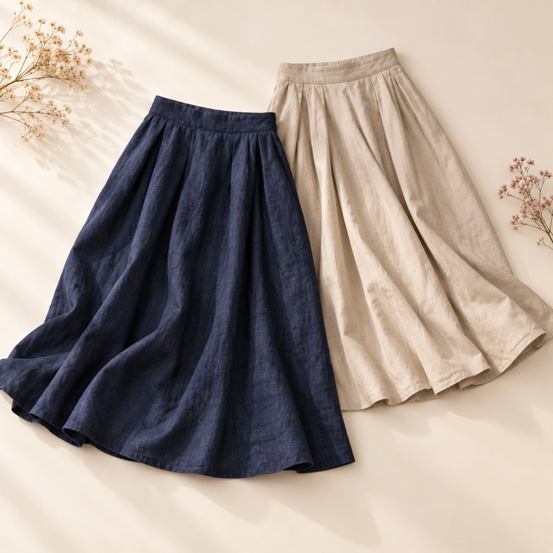 Navy and beige midi skirts