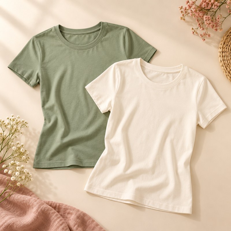 Sage green and ivory cotton T-shirts